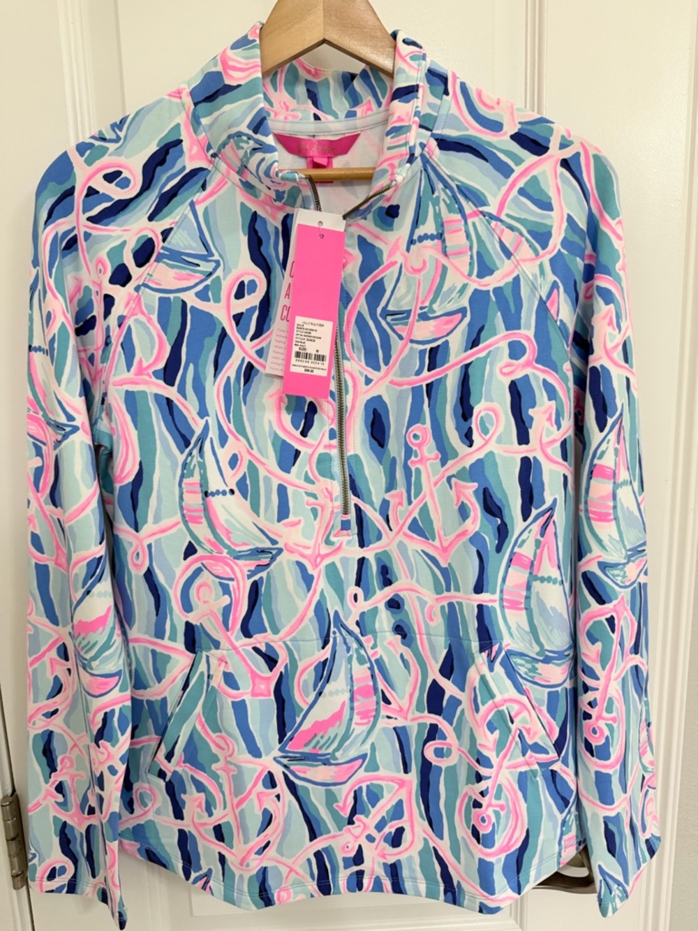 Lilly Pulitzer Pink and Blue Abstract Zip-Front Top
